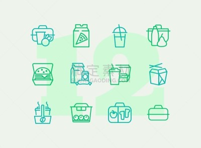 图标集,膳食,线条,背景分离,咖啡杯,食品,环境,天气,快餐车,绘画插图