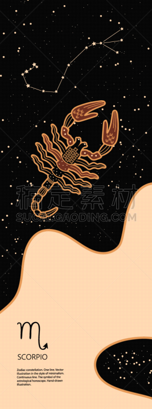 古董,星座,标语,垂直画幅,天蝎座,背景,华丽的,传单,月,色板
