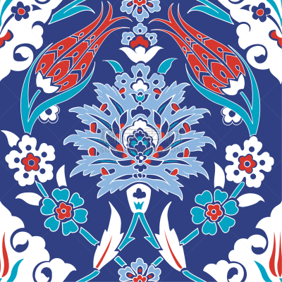 iznik tile pattern with floral ornaments
