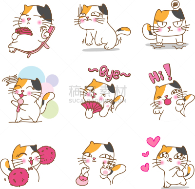 可爱的,猫,性格,图像,动物,面部表情,矢量,舞蹈,问候,爱