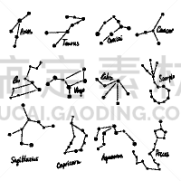 矢量,星座,标志,白色背景,月,动物,草图,星系,标签,夜晚