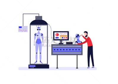 工程师,科学家,绘画插图,电子人,平坦的,自动的,矢量,分离着色,专门技术,有序