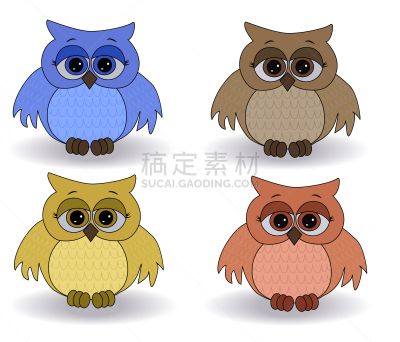 猫头鹰,四只动物,可爱的,野生动物,翅膀,小的,动物,鸟类,布置,毕业