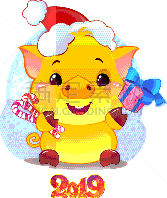 可爱的,新年前夕,十二生肖,猪,黄色,2019,包装纸,图标,泥土,胡椒薄荷