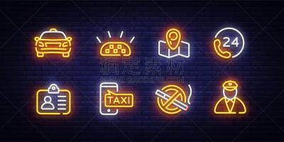 符号,出租车,矢量,绘画插图,计算机图标,霓虹灯,分离着色,计划书,布置,服务