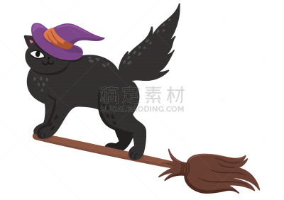 扫帚,矢量,白色背景,猫,数码图形,秘密,可爱的,十月,怪异,暗色