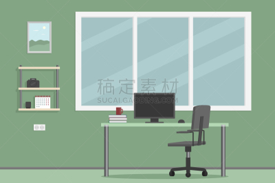 计算机,椅子,绘画插图,办公室,书桌,矢量,办公椅,空的,技术,窗户