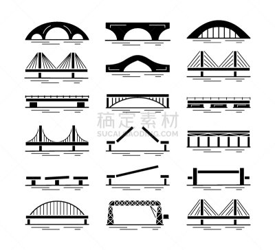 建筑业,矢量,绘画插图,桥,白色背景,国际著名景点,个性,黑色,字体