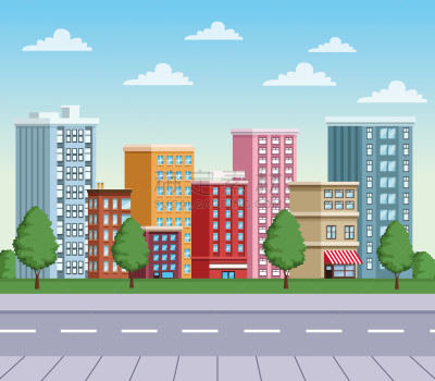 都市风景,建筑外部,路,都市风光,肖像,建筑业,屋顶,松树,户外,绘画插图