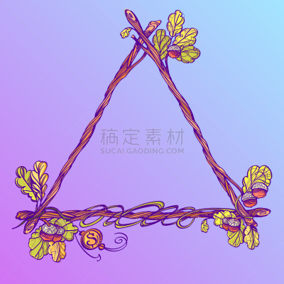 三角形,枝,橡树,边框,梦符咒,图像,巨大的,复古,装饰