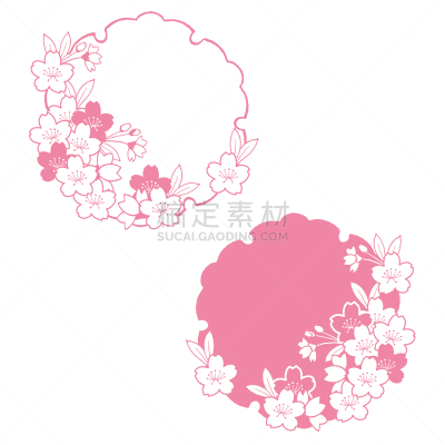 绘画插图,樱花,粉色,矢量,无人,新年卡,云,图像,方形画幅,日本