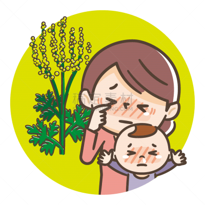绘画插图,豚草属,枯草热,单亲家庭,可爱的,健康保健,仅日本人,眼泪,病毒,日本人