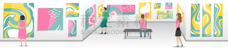现代,走廊,室内,画廊,艺术,抽象,绘画艺术品,极简构图,拜访