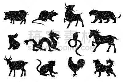 动物,矢量,新年前夕,绘画插图,12点整,全部,设计,布置