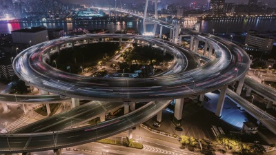 延时摄影-上海夜间城市交通(图)