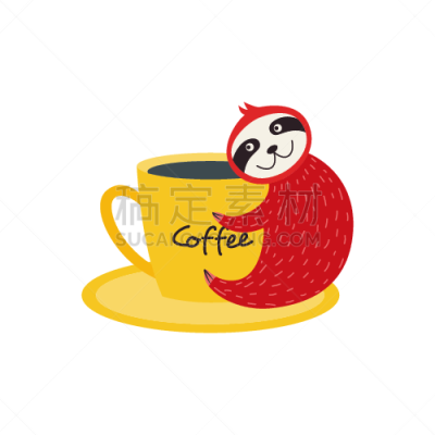 可爱的,绘画插图,乐趣,咖啡,矢量,分离着色,白色背景,懒散,动物主题,斯堪的纳维亚半岛