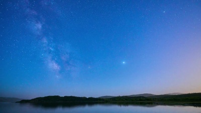   午夜移动银河系，从延时摄影日落到黎明