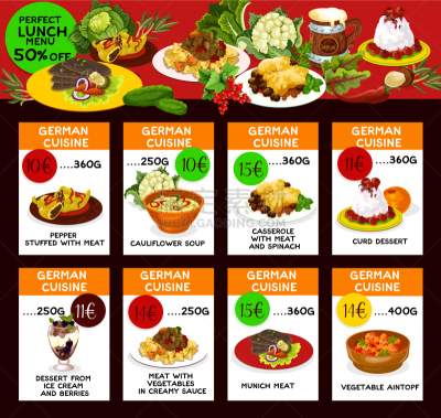 菜单,食品,德国,卡片,蔬菜,砂锅菜,传单,焖菜,餐馆,午餐