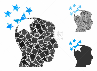 图标,组物体,人的头部,星形,一个物体,击打,构图,思考
