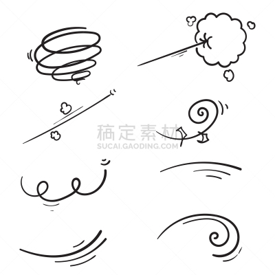 乱画,风,矢量,绘画插图,卡通,日本漫画风格,动物手,气候,线条,背景分离