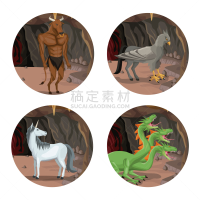 圆形,景象,洞穴,边框,华丽的,幻想,独角兽,动物,鸟类