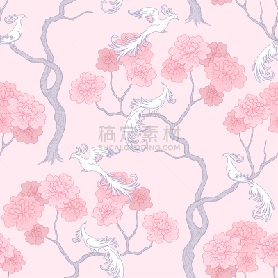 樱之花,式样,壁纸,樱桃,动物,鸟类,四方连续纹样,孔雀,树,坐