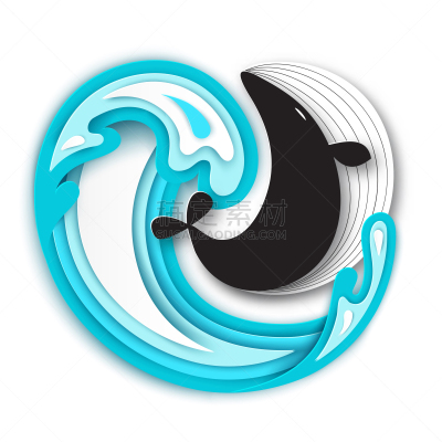 折纸工艺,波浪,卡通,纸,海洋,鲸,艺术,矢量,手艺