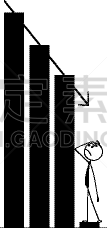 图表,男商人,卡通,商务,经理,下降,观看,衰退,破产