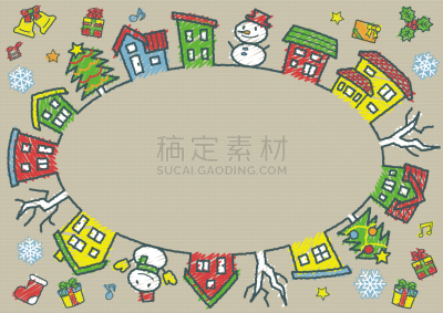 线条,粗糙的,潦草,卡其布,房屋,椭圆形,背景聚焦,彩色图片,树