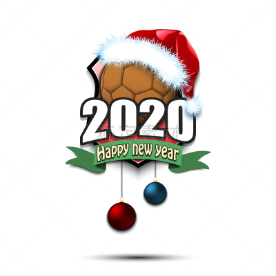happy new year 2020 and handball ball in santa hat