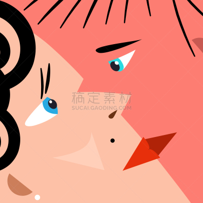 男人,女人,动画片,扁平化设计,人的脸部,男孩,白昼,人,亲吻,问候