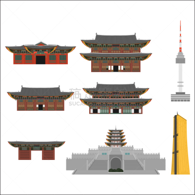 韩国,非都市风光,漫画,公寓,旅途,国内著名景点,模板,现代,设计,剪影