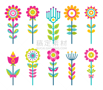 wild field flowers in colorful ornamental design