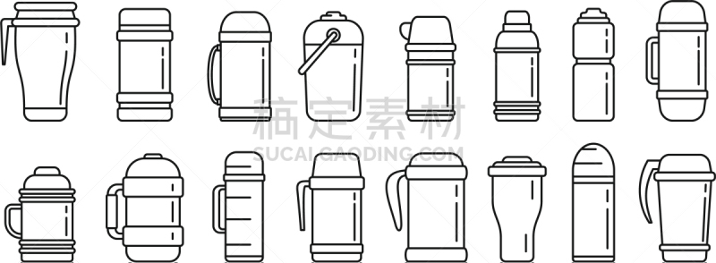 水瓶,密封的,计算机图标,现代,茶,饮料,不锈钢,热,咖啡,布置