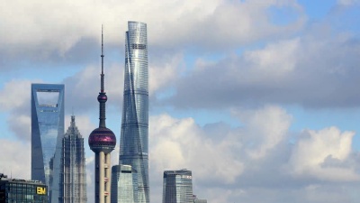   上海摩天大楼日落时差，中国
