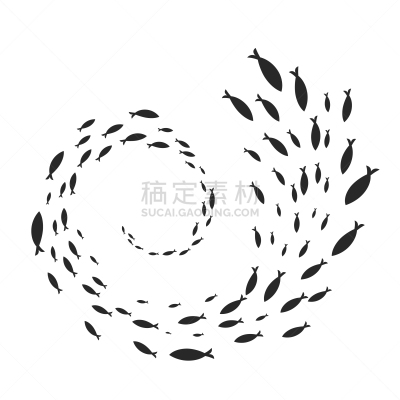 鱼群,螺线,水下,形状,圆形,白色背景,黑色,错觉,剪影,游泳