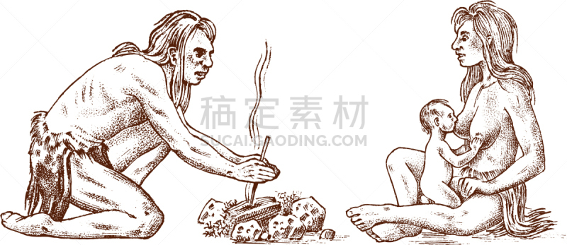 人,过去,原始主义,史前时代,风格,分离着色,男人,概念