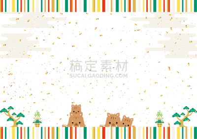 新年前夕,绘画插图,运动茄克,新年,门松,五彩纸屑,金叶,图像,传统节日,无人
