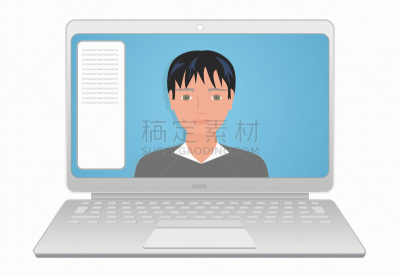 男孩,会议,笔记本电脑,显示器,矢量,绘画插图,男人,家庭办公,支撑,演说