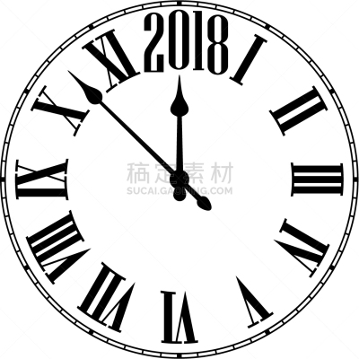 圆形,钟,新年前夕,2018,白色,黑色,图像,矢量,庆祝,装饰