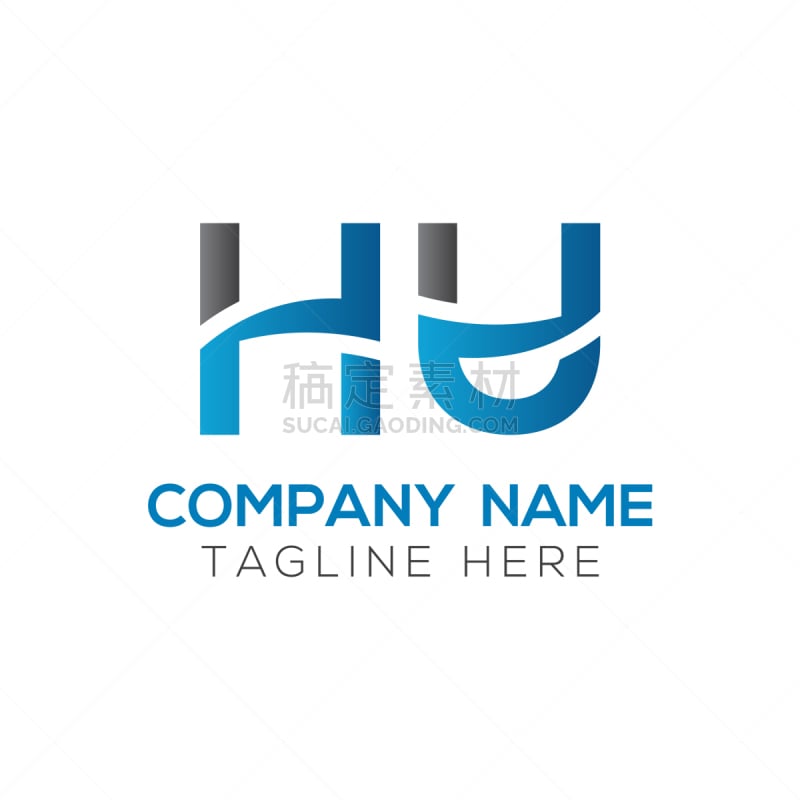 letter hu logo design linked template with blue