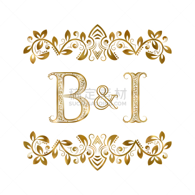 英文字母B,鸟食盆,中世纪花饰字母,品牌名称,&,华丽的,高雅,黄金,英文字母I,复古