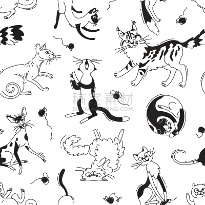 进行中,猫,四方连续纹样,个性,可爱的,纯种犬,纺织品,壁纸,自然美,动物