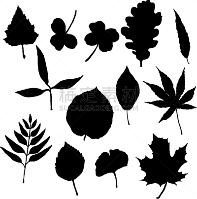 set black silhouette tree leaves