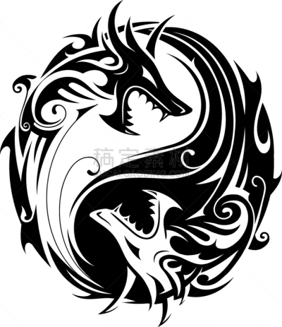 阴阳符,龙,分离着色,白色,高雅,幻想,动物,装饰