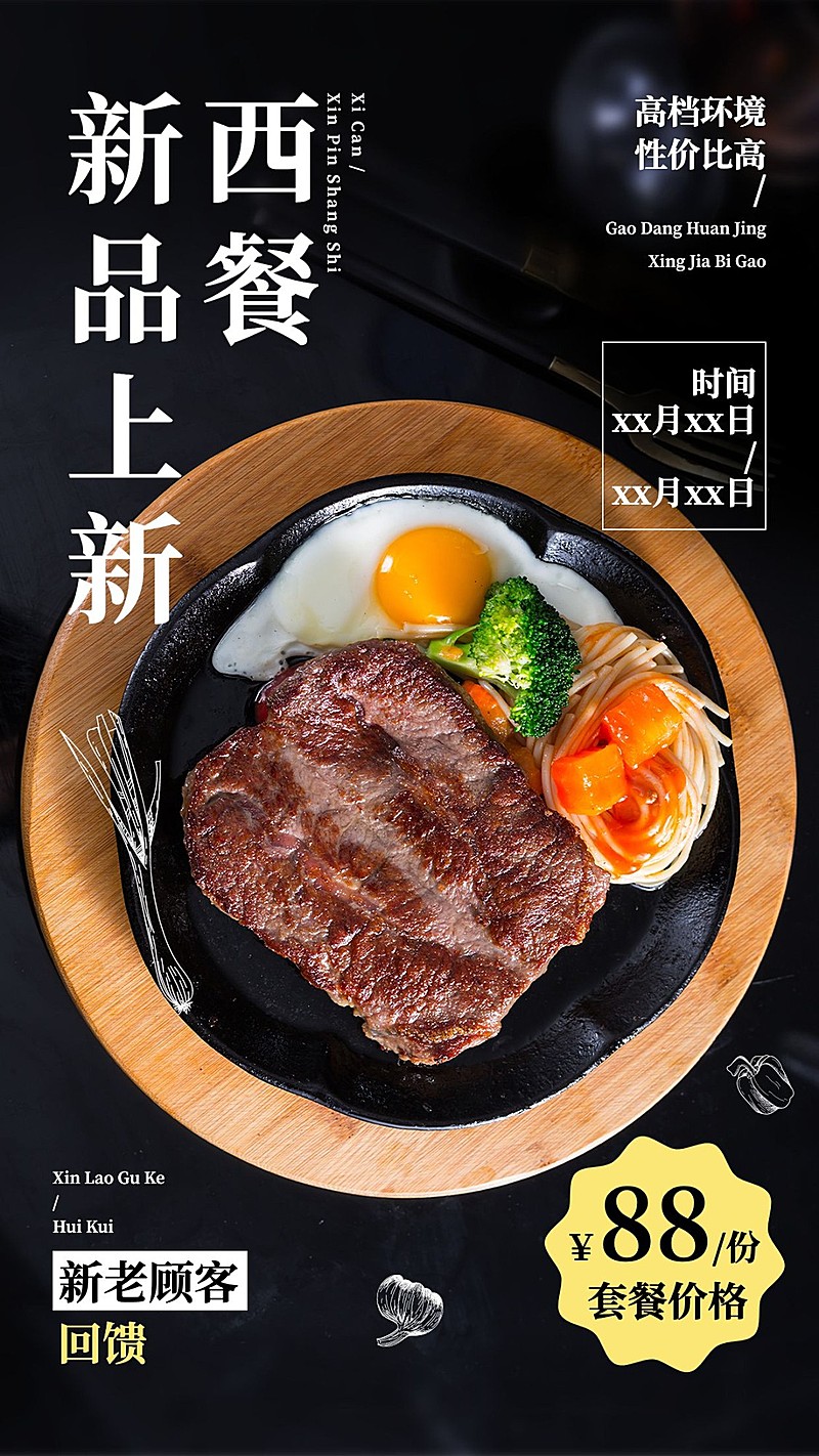 餐饮西餐产品营销手机海报