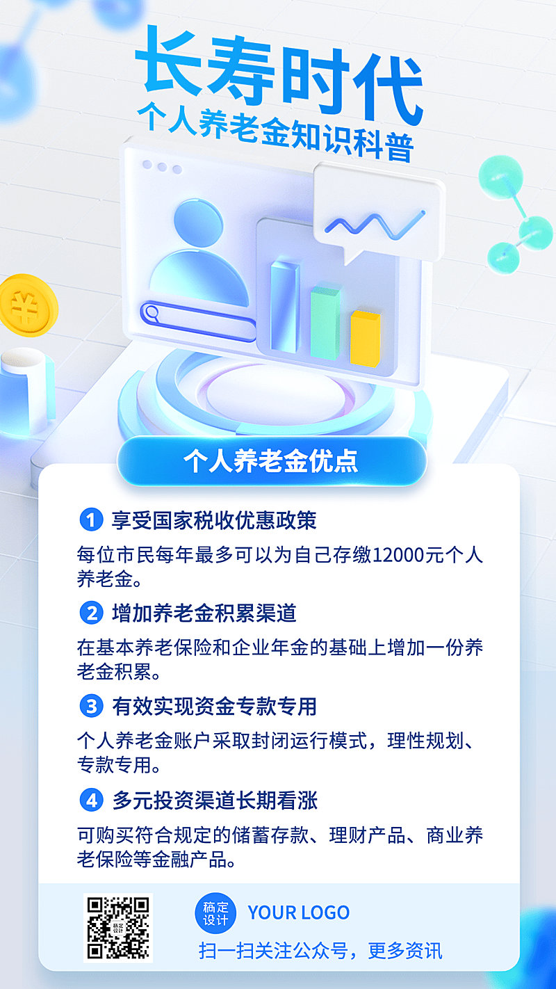 金融个人养老金知识科普行业资讯解读创意3D手机海报套装