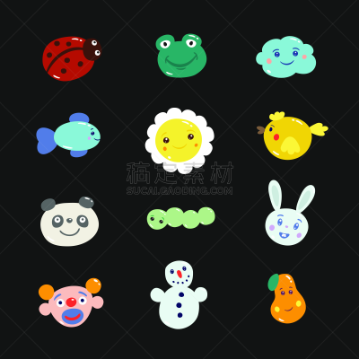 玩具,绘画插图,卡通,矢量,性格,可爱的,背景分离,云,蟾蜍,梨