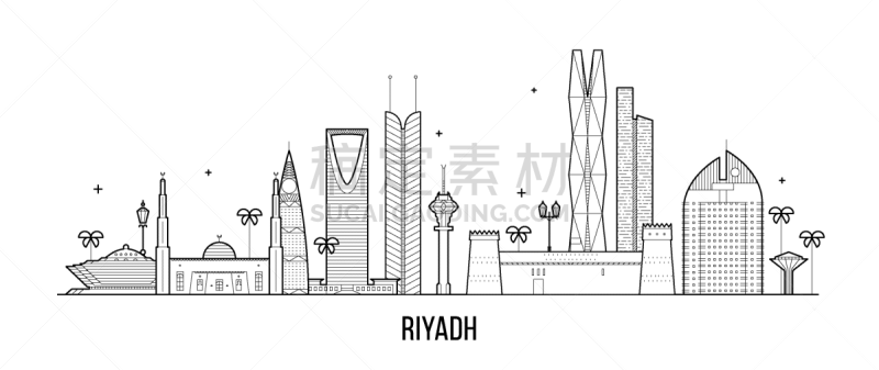 城市天际线,沙特阿拉伯,利雅得,建筑外部,城市,商务,直的,建筑,都市风景,剪影