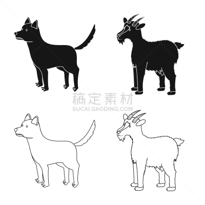 图标,厨房,可爱的,农业,纯种犬,食品,狗,山羊,动物